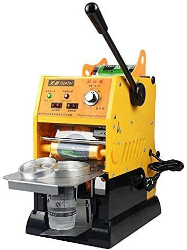 Manual 315W 220V Cup Sealing Machine Sealer Boba Bubble Tea Coffee 300~500 Cups/Hours for 180mm Tall &90/95MM 300 Diameter Cup, Orange, 220V