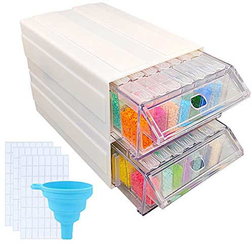 ZWPARTS 5D Diamond Painting Zubehör Boxen, 70 Stück Diamant Painting Aufbewahrungsbox mit Koffer Trichter Stickers für Perlen, Nagelkunst, Pillen und Strasssteine