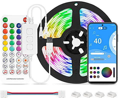 BTF-LIGHTING Verfolgungseffekt WS2812B IC LED-Streifen Licht Bluetooth Musik APP IR-Fernbedienung Individuell adressierbar Flexible Traum Farbe 5M Rope Light USB Power DC5V