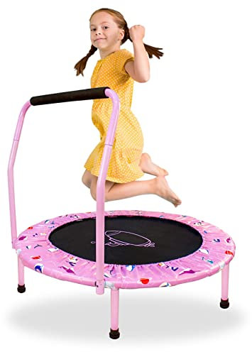 Trampolin Kinder,Ø 96cm Mini Trampolin Indoor mit,Jumping Trampolin Fitness Rebounder mit verstellbarem Schaumstoffgriff und Sicherheitspolster, Trampolin Outdoor für Jungen Mädchen ab 2 3 4 Jahren