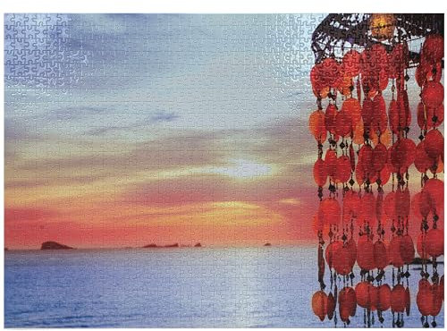 ABAKUHAUS Strand Puzzle, Traumfänger Ibiza Sunset, Heirloom-Qualität lustige Aktivität für die Familie langlebiger Karton, 1000 Stücke, Red Blue Coral
