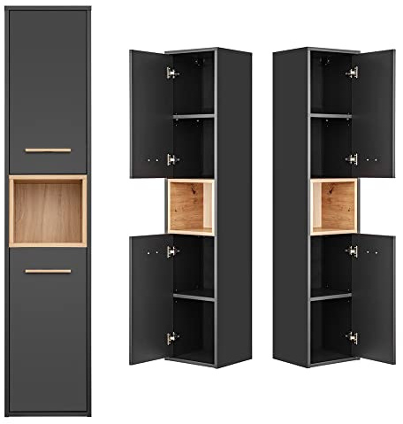 Lomadox Badezimmer Hochschrank in anthrazit mit Artisan Eiche Nb., B/H/T: ca. 36/170/33 cm
