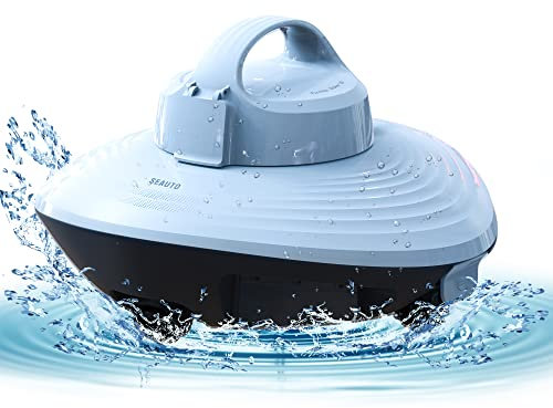 Robot Nettoyeur de Piscine, Seauto Aspirateur de Piscine Automatique avec Poignée Supérieure et Filtre, Double Moteur, Jusqu'à 50㎡ Carrés, Aspirateur Piscine d'une Durée de 80 Min