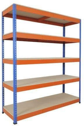 Horison Industries Heavy Duty Industrial Shelving Unit for Storage - Garage Shelving - Racking for Shed and Van - Metal Shelving with 5 Tier Chipboard Shelves in Blue/orange -1980x1830x1220mm