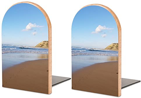 Buchstützen für Regale, Strand, schöne Bule Waves Holz-Buchstützen für Büro-Desktop, rutschfeste Buchstützen für Bücher, Filme, DVDs, Buchhalter, 7,6 x 12,7 cm, 1 Paar / 2 Stück