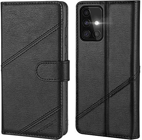 KRAFTCARE Handyhülle für Samsung Galaxy A51 Hülle | Klapphülle mit Premium PU Leder, 3 Kartenfächer + Geldscheinfach, Ständer, Stoßfeste, RFID Blockierung, Schwarz