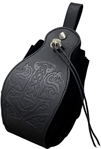Marsupio medievale in finta pelle Borsa da cintura con coulisse portatile, borsa per dadi da rievocazione LARP, borsa a vita vintage per gioielli, monete e piccoli accessori (Martello di Thor)