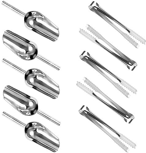 Edelstahl Eiszange Set,Candybar Eiszange Set 5 Stück Mini Servierzange und 5 Stücke Schaufel,Süßigkeitenschaufeln und Zangen aus Edelstahl für Hochzeiten, Küche, Bar, Süßigkeiten, Dessert, Buffet