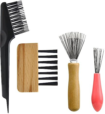 4 Stück Haarbürstenreiniger Werkzeug Set,Kamm Reinigungsbürste,Metalldraht Rechen Haarbürsten Reiniger,doppelseitigem Bürstenreiniger zum Entfernen von Haaren aus Haarbürsten und Kämmen