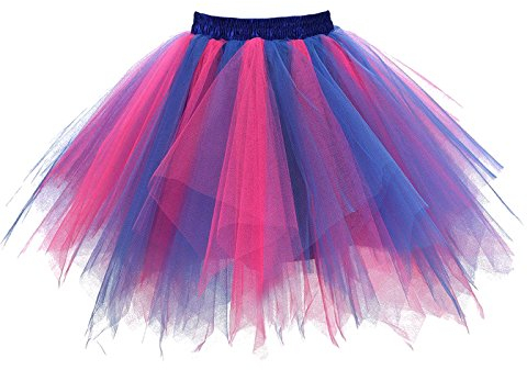 Girstunm Damen Tutu Tüllrock 50er Vintage Tüllrock Petticoat Mehrfarbig Bubble Tanzkleid Rock Unterrock Tütü Kurz Ballett Blau Fuchsie Medium