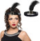 WLLHYF 1920er-Jahre-Stirnbänder für Damen Schwarzes Feder-Haarband Strass-Kristall-Flapper-Kopfschmuck 20er-Jahre-Vintage-Perlen-Blatt-Haarband Haar-Valentins-Accessoire für Mädchen-Kostümparty