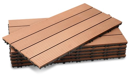 Ansobea WPC Terrassenfliesen Fliesen, 30x60 Holzfliesen 30er Set für 5m²,Balkonfliesen in Holzoptik,Balkon Bodenbelag mit Klicksystem,Terrassendielen Wasserfest für Terrasse(Braun)