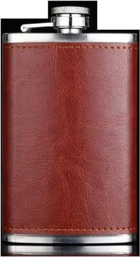 WEKIVA Flasque de Poche, flasque Portable, flasque de Luxe de 141,7 g, recouverte de Cuir Marron, Petite flasque en Acier Inoxydable for Alcool, flacons Portables, Cadeau