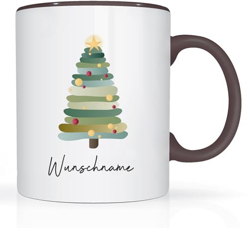 Print-Klex Tasse mit Namen und Weihnachtsbaum Bedruckt Namentasse Namensbecher Xmas Geschenktasse Weiß/Schwarz Kaffeebecher Weihnachtstasse Keramik mit Druck Tasse zu Weihnachten Weihnachtsbecher