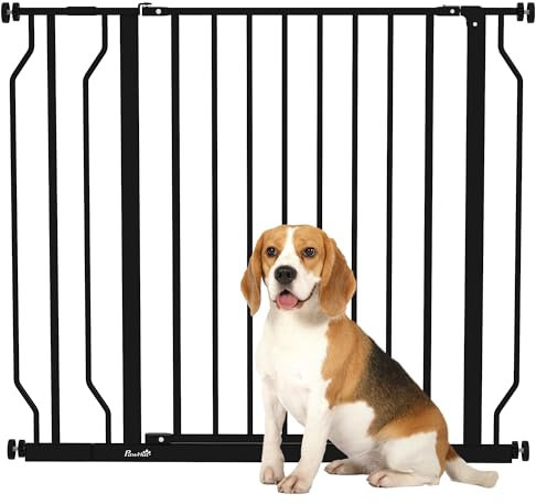 PawHut Dog Gate Wide Stair Gate w/ Door Pressure Fit Pets Barrier for Doorway, Hallway, 76H x 75-95W cm - Black
