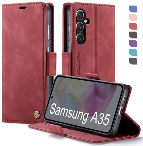 XYGLOW Handyhülle für Samsung Galaxy A35 5G Hülle Klappbar Premium PU Lederhülle Klapphülle【RFID Schutz】 Kartenfach Standfunktion Schutzhülle für Samsung A35 5G Flip Case Wallet Tasche Cover, Rot