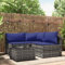 BAZZI 4-TLG. Balkon Lounge Klein Rattan Lounge Moebel Balkon Klein mit Kissen Balkonmöbel Rattan(Eckteil+2xMittelteil+Tisch) Balkon Ecksofa Klein Grau und Blau Outdoor Sofa Lounge L Form