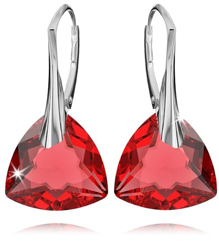 Ohrringe Silber 925 Hängend für Damen Ohrhänger Hängeohrringe mit Triangel Kristallen Dreieck Stein 12 Geburtsstein Schmuck für Sie Ohrringe Mädchen Geschenk Muttertag (08-August - Light Siam)