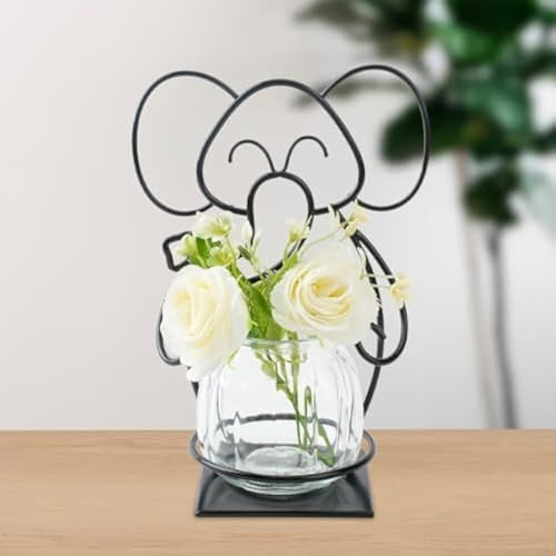 Desktop-Glas-Pflanzgefäß, Hydrokulturvase, Pflanzgefäß, runde Vase mit Halter für Heimdekoration, moderner kreativer Kaninchenpflanzen-Terrarium-Ständer, Scindapsus Behälter