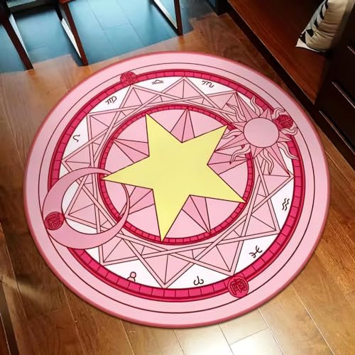 Anime-Kawaii-Teppich, Niedlicher Ästhetischer Weicher Teppich für Schlafzimmer, Dekorativ für Drinnen und Draußen, 80 x 80 cm (Clow Card 2)