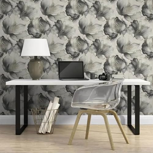 SOPHIE LAURENCE Elysian Floral Wallpaper - Black and Gold Metallic Petals, Washable and Removable, for Bedroom, Living Room, Dining Room - 0.53m x 10.05m Roll