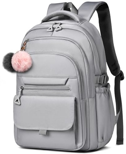 HEROIC KNIGHT Schulrucksack Teenager, Schulranzen Mädchen für Laptop 15.6 Zoll, wasserabweisende Schultasche Junge, school bag for girls, leichte Tagesrucksack Damen Herren, Grau