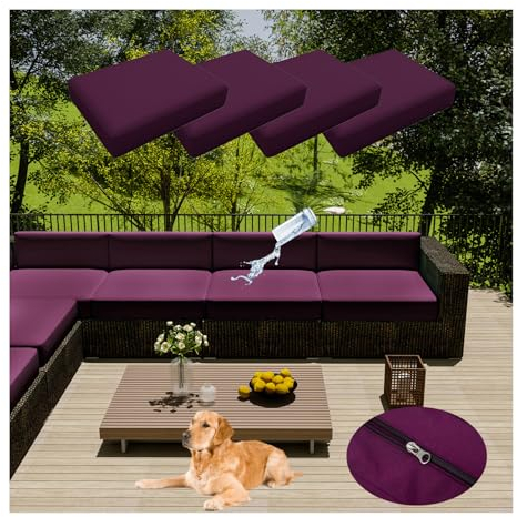 HonunGron 4er Sofa Sitzkissenbezug, Wasserdicht Sofa Sitzkissenbezüge Mit Reißverschluss, Outdoor Bezüge Für Gartenpolster, Auflagen überwürfe Hussen Für Gartenmöbel/Terrasse (33 * 65cm,Lila)