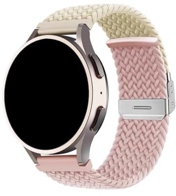 FiiMoo Bracelet Tressé Compatible avec Garmin Forerunner 265/Forerunner 255/Garmin Venu 3/Garmin Venu 2, 22mm Remplacement Bracelet, Réglable Élastique Bracelet pour Garmin Vivoactive 4-Blanc + Rose