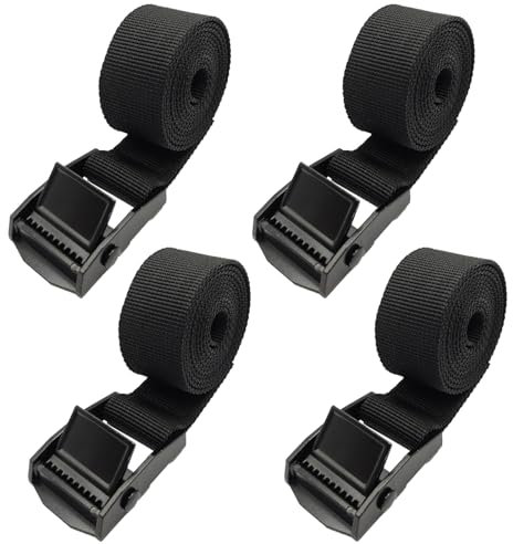 Anfyko Sangles d'arrimage Sangle de Tension Sangle Porte Velo - Nombre et Longueur des Sangles Différents - Design de la Queue en Pointe - Tout Noir (4 pièces 2.5cm x 1m)