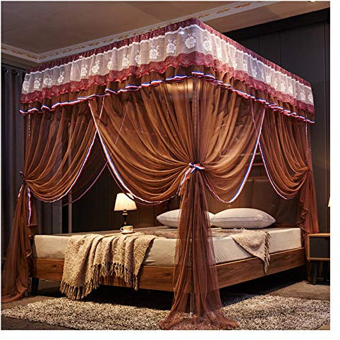 Himmelbett-Überdachung, Prinzessinnen-Bettvorhang, Himmel für Mädchen, Bettdekoration, luxuriös, elegant, 3 Öffnungen, Moskitonetz für Kingsize-Bett und großes Queen-Size-Bett (Größe: 200 x