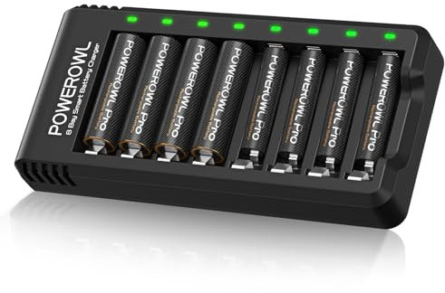 POWEROWL - Piles rechargeables Pro AA AAA avec chargeur, 4 piles AA 2800 mAh et 4 piles AAA 1100 mAh