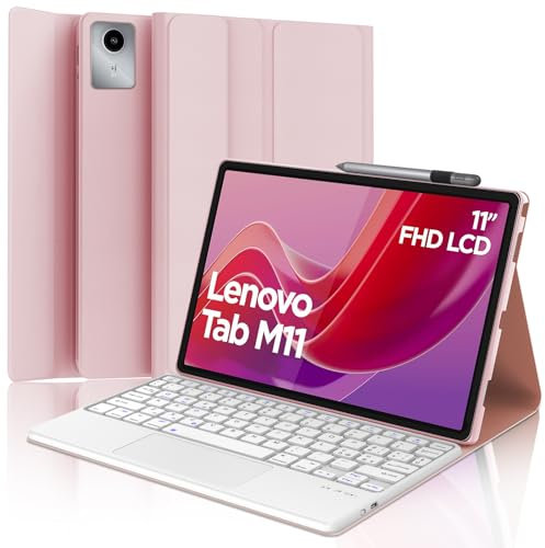 Lenovo Tab M11 - Custodia Con Tastiera Bluetooth Magnetica Staccabile, Cover Touchpad QWERTY Italiano per Tablet 11, Rosa