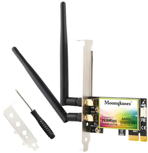 WiFi 6 Card PCIe with Bluetooth 5.2, Intel WiFi 6 AX200 Chip, 2974Mbps Dual Band (2.4Ghz/5Ghz) Wireless Network Card with MU-MIMO, Ultra-Low Latency, WiFi Adapter for Windows 11/10