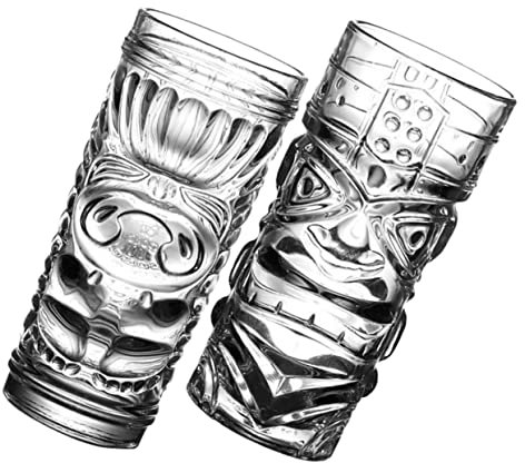 PLAFOPE 2st Glas Klare Kaffeetassen Trendiges Große Hawaii-brille Hawaiianische Kaffeetasse Kelchgläser Dekorativer Wasserbecher Tiki-trinkdekorationen Whisky-becher