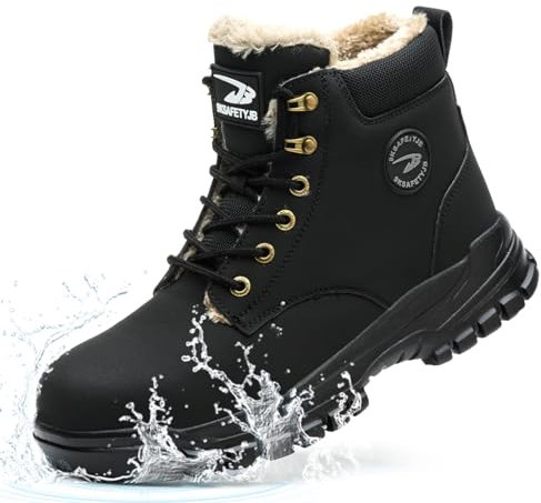 NACKINg Chaussures de Sécurité Hiver Hommes Femmes Chaussures de Travail Embout Acier Protection Bottes de Sécurité Antidérapantes Imperméables Doublées Chaudes, Noir, EU 42