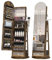 LVSOMT LED Bogen Schmuckschrank mit Spiegel, 360° Drehbar Standspiegel mit Schmuckschränke, Abschließbar Schmuckspiegelschrank mit Beleuchtung, Schmuckschrank Stehend Holz mit 3 Stufiges Regal, Braun