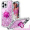 Unlicaku for iPhone 15 Pro Case, with Ring Women Girls Bling Holographic Sparkle Glitter Cute Cover, Diamond Ring Protective Phone Case for iPhone 15 Pro, Clear Pink