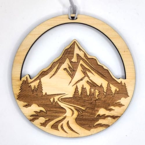 Zirben Duftbaum, Auto Lufterfrischer inkl. 5ml bio Zirbenöl Parfüm, verschiedene Designs/Motive, ideal fürs Auto oder den Kleiderschrank. Natürlicher Auto Duft (ca.7cm, Berge)