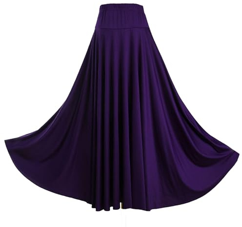 Rswnyirn Gonna lunga da donna, con vita elasticizzata, stile flamenco, stile ballerino, viola., L