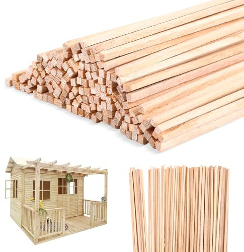 150 Pcs Natural Balsa Wood Sticks, Square Wooden Dowels 3 X 3 X 300 mm Wood Strips, Square Wooden Sticks, Unfinished Wood Craft Sticks for Crafting Model Making Decor Woodworking Projects