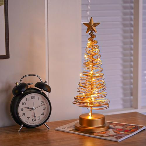 LOGT LED Weihnachtsbaum Tischlampen Weihnachtsbaum Beleuchtet Tischleuchten, Weihnachtsbaum Nachttischlampe Kreative Spirale Deko Baum Nachtlichter für Wohnzimmer, Schlafzimmer (Gold),A