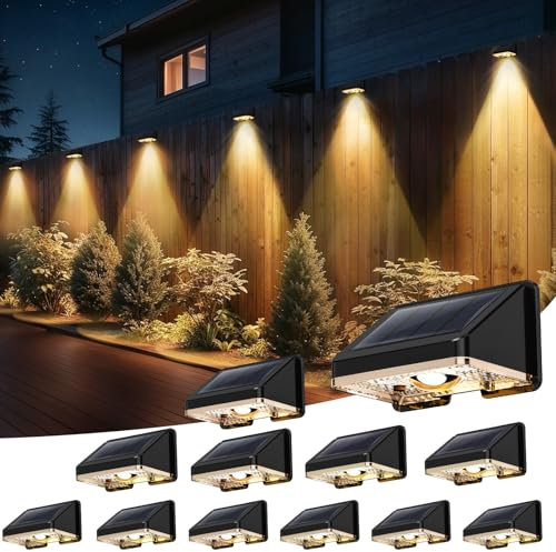 Delaiglow Solar Fence Lights 12 Pack – IP67 Waterproof Warm White Solar Wall Lights for UK Gardens, Fences & Walls | Adjustable Ambiance