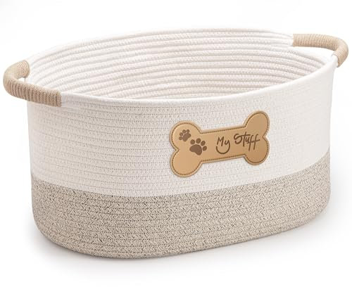 Dog Toy Basket - Cotton Rope Dog Toy Bin With Handle - Cute Woven Dog Toy Box - Perfect Toy Basket For Dogs - Dog Toy Storage For Organization - Dog Toy Box For Living Room Area - Dog Basket For Toys