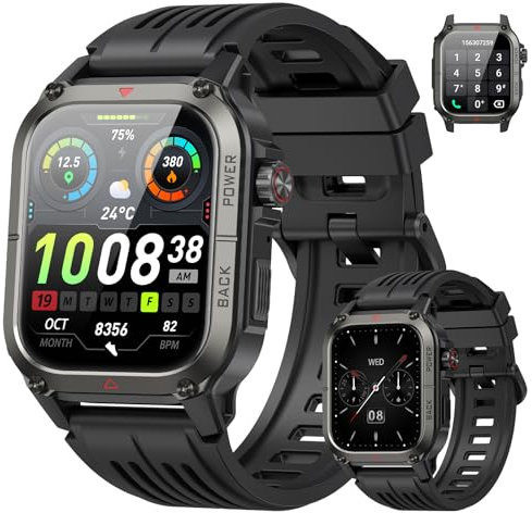 Smartwatch Militare Uomo con Funzione Telefono, Orologio Smartwatch Uomo con Cardiofrequenzimetro/Sonno/Contapassi, 120+ Modalità Sport, Impermeabilen IP68 Smart Watch per Android iOS