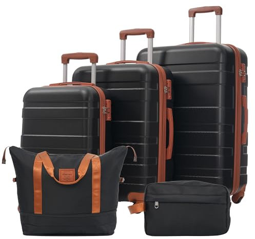 infirack Gepäckset,M-L-XL Set, Hartschalenkoffer, Rollkoffer, Reisekoffer, Handgepäck 4 Rollen, ABS-Material, TSA Zollschloss,mit Kulturbeutel, Schwarz