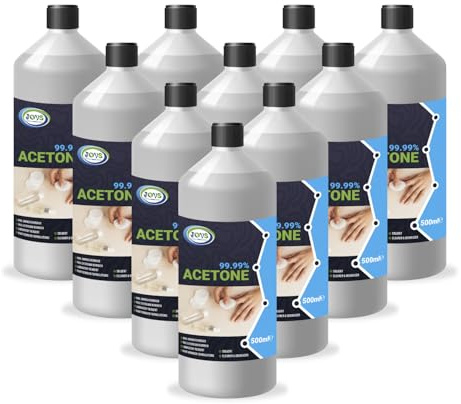 JOVS 99.99% Pure Acetone – High-Strength Nail Polish Remover for Gel Nails, Acrylics, & Nail Glue | Multi-Purpose Solvent for Salon & Home Use | Removes Paint, Varnish, and Adhesives (10x 500 ml)