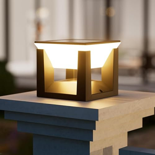 Justup Sockelleuchte Außen Solar, LED Wegeleuchten außen Garten Zaunpfosten Lampe Wasserdicht Gartenlampen, Wegeleuchten außen Solar Außenleuchte Pollerleuchte (Wärmes Licht)