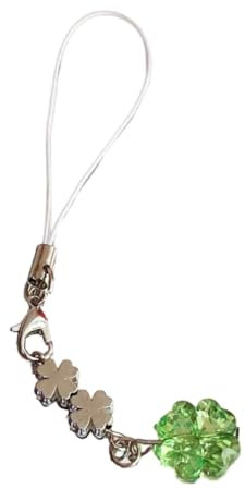 AIRHSKWI Cordon de téléphone à longueur réglable en forme de trèfles porte-bonheur, porte-clés en alliage et acrylique robuste vert pour téléphones portables et sacs, tissu/plume