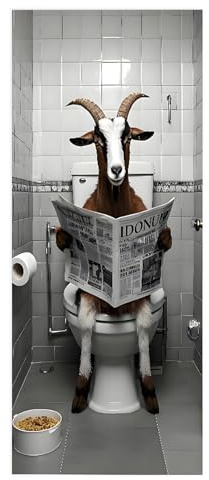 TüRtapete Selbstklebend Badezimmer TüRposter TüRaufkleber Tapete, Wandaufkleber Heimdekoration, Abnehmbar wasserfest Vinyl, Lustige Tiere lesen Zeitung in der Toilette