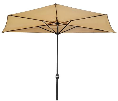 HAOKKV 300 Cm Gartenschirm, Halb Sonnenschirm Mit Kurbel Und 5 Stahlrippen, Für Veranda, Deck, An Der Wand(Brown)